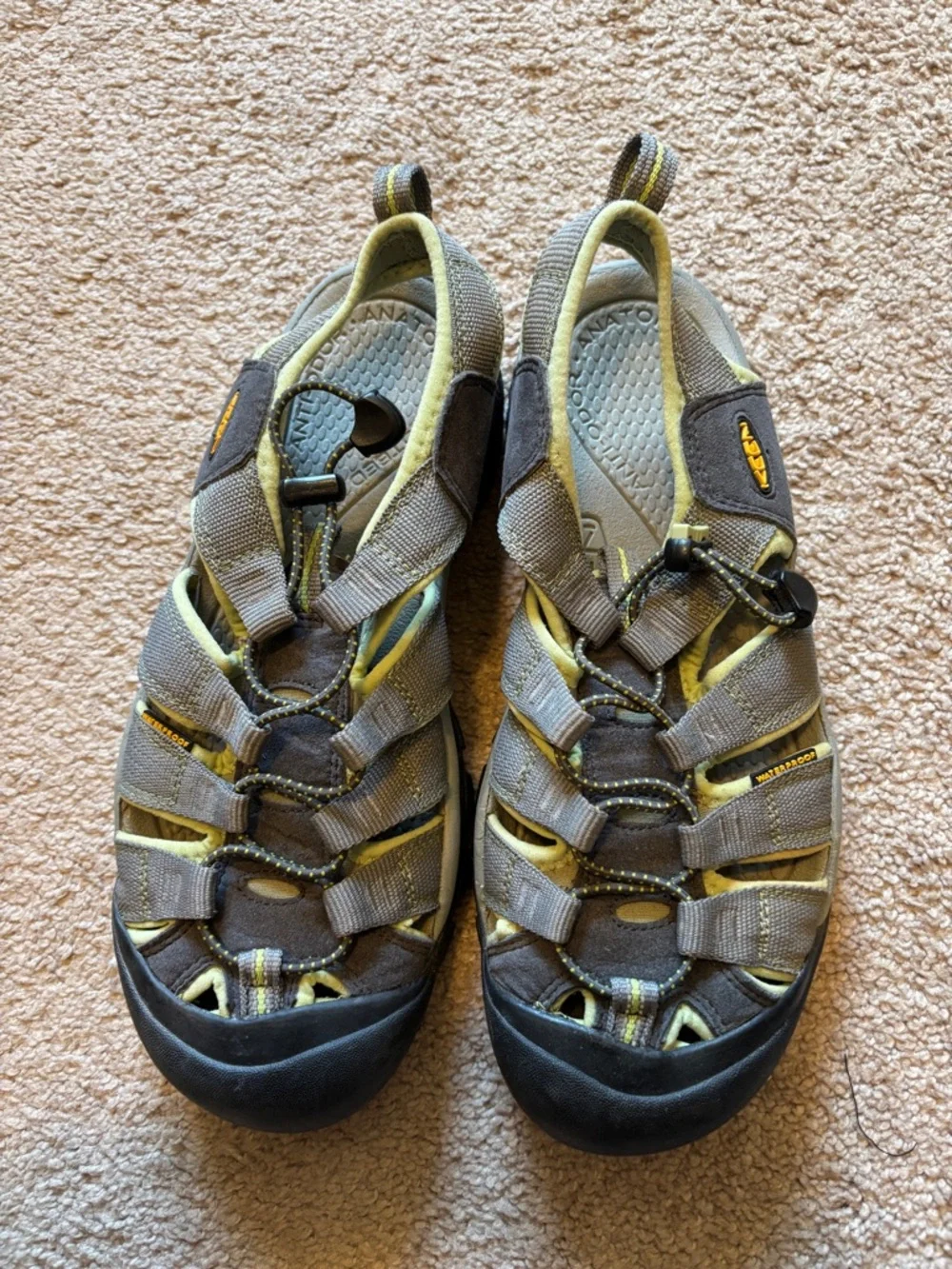 Keen Grey and Yellow Trail Sandals with Quick-Pull Lacing